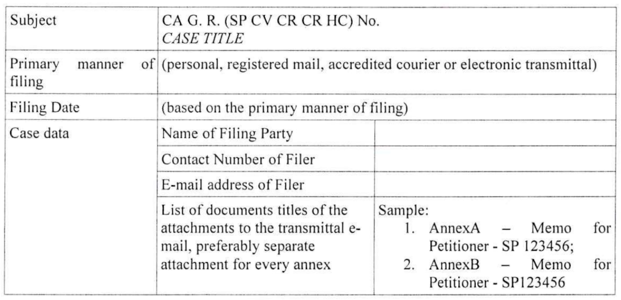 CA E-Filing mandatory e-mail format